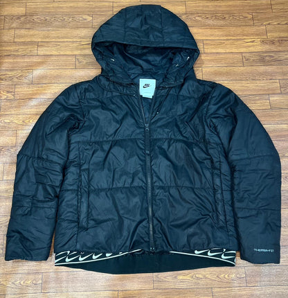 Nike Puffer Jacket Black Therma Fit Quilted Coat Hooded