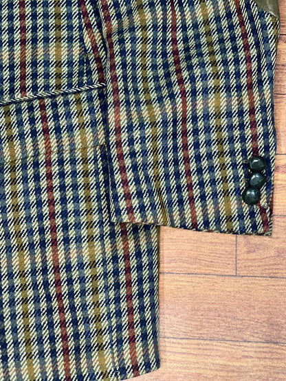 Daks DD Signature Wool Red Green Brown Tweed Check Plaid Blazer Jacket Size- EUR 25